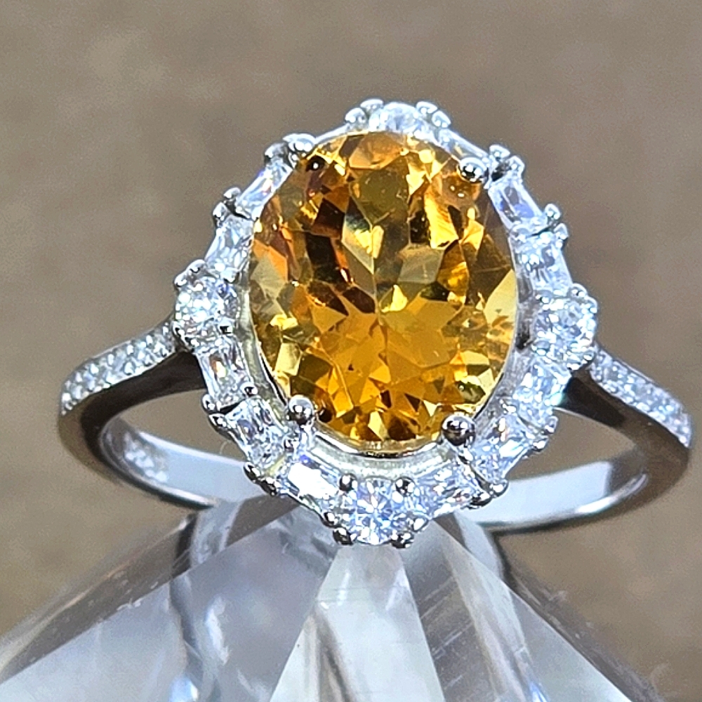 925 Sterling Silver Ring with Natural Citrine 10x8mm Gemstone